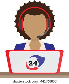 24/7 hours customer support center via phone operator service icon. Anchorman help solution center pictogram 