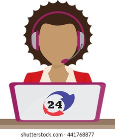 24/7 hours customer support center via phone operator service icon. Anchorman help solution center pictogram. Call operator
