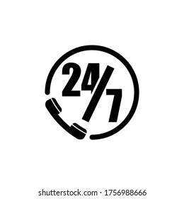 24/7 hours icon, vector illustration of 24h telephone line service isolated