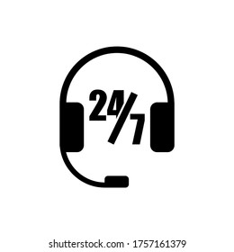 24/7 hours icon, vector illustration of 24h telephone line service isolated