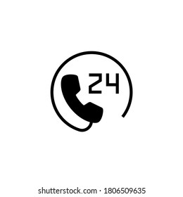 24/7 Icon in black flat glyph, filled style isolated on white background