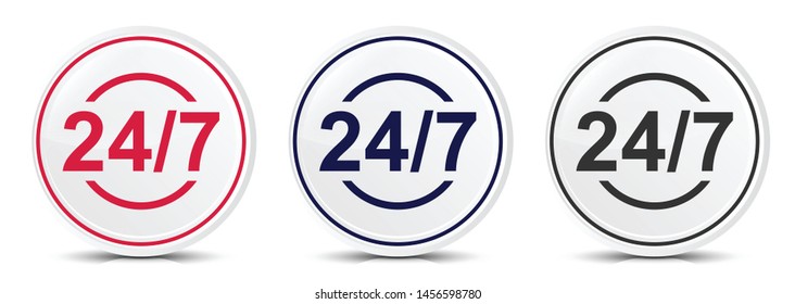 24/7 icon crystal flat round button set illustration design isolated on white background