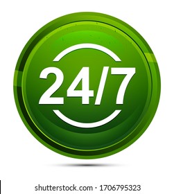 24/7 icon isolated on glassy green round button illustration
