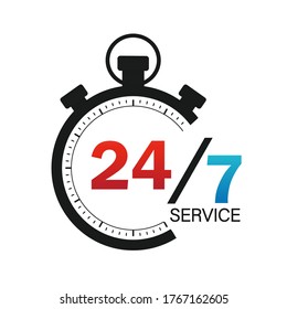 24/7 icon on white background. Arrow vector icon. Customer service. Vector logo. Round logo.