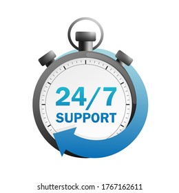 24/7 icon on white background. Arrow vector icon. Customer service. Vector logo. Round logo.