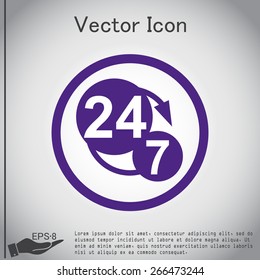 24-7 icon. open 24 hours a day and 7 days a week icons