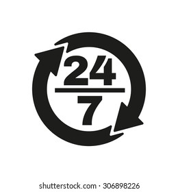 The 24/7 icon. Open and assistance, support symbol. Flat Vector illustration