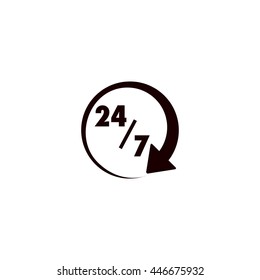 24/7 icon. 24/7 sign