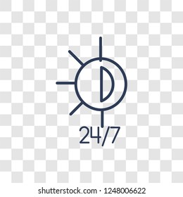 24/7 icon. Trendy linear 24/7 logo concept on transparent background from Human Resources collection