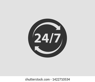 24/7 icon vector. 24 hour service clock.