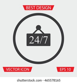 24/7 icon - Vector illustration of 24/7 icon in circle on gray background. 