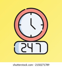 24-7 Icon Vector Illustration. Flat Outline Cartoon. Shopping and Ecommerce Icon Concept Isolated Premium Vector