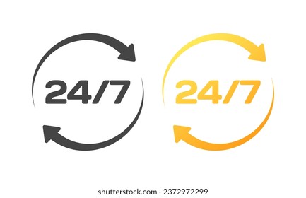 247 icons. Different styles, 247 open, arrows in a circle, 247 icons. Vector icons