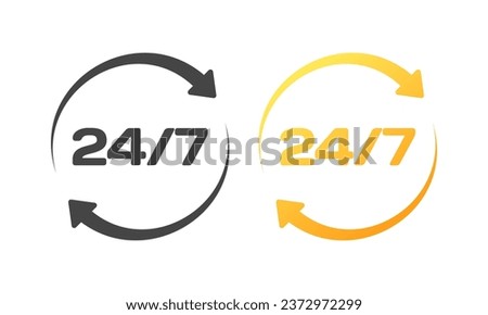 247 icons. Different styles, 247 open, arrows in a circle, 247 icons. Vector icons