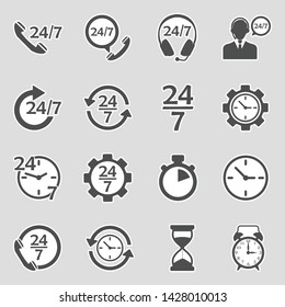 24/7 Icons. Sticker Design. Vector Illustration.