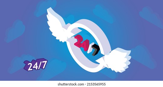 247 isometrisches Design Icon. Vektorgrafik, Web-Illustration. 3D-Farbkonzept