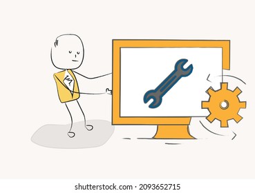 24-7 management and support with alerting and monitoring icon cartoon design