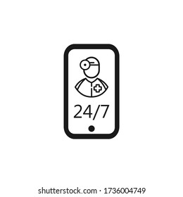 24/7 medical support online. Vector icon isolated on white background.
