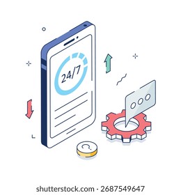 24,7 mobile support concept, illustration of accessible customer service