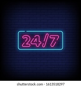 24/7 Neon Signs Style Text Vector