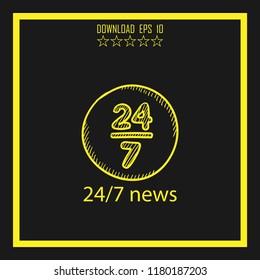 24/7 news sketch vector icon