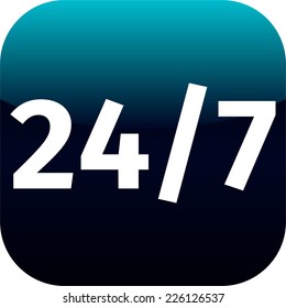 24/7 nonstop time blue icon for web or phone app