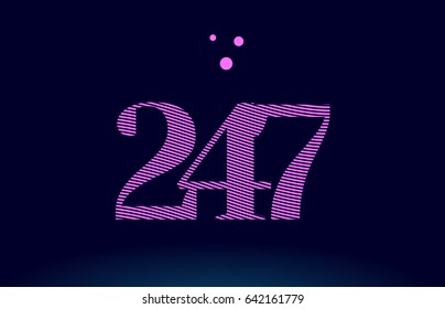 247 number digit logo pink line stripes magenta purple blue font creative text dots company vector icon design