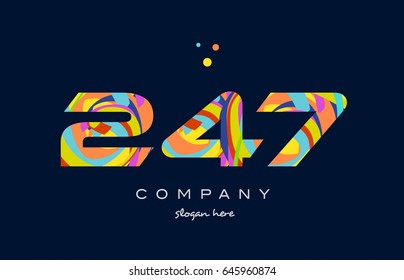 247 number digit numeral logo. colored colorful rainbow acrylic modern creative vector icon design template.