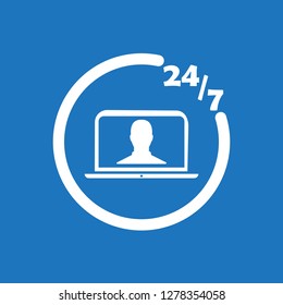 247 online learning icon flat vector design illustration.