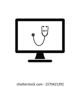 24/7 Online Medical Service Icon. Flat Style Vector.