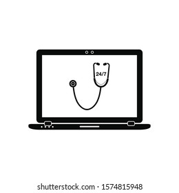 24/7 Online Medical Service Icon. Flat Style Vector.