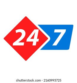 24-7 concepto abierto. 24 horas al día.Servicio de soporte.Ilustración plana vectorial.Servicios disponibles de forma continua.24 horas al día y 7 días a la semana. Aislado sobre fondo blanco.