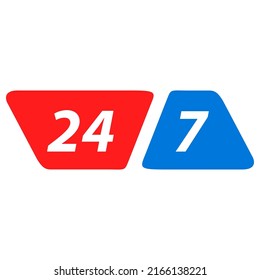 24-7 open concept. Twenty four hour open.Support service.Vector flat illustration.Steady available services.24 hours a day and 7 days a week. Isolated on white background.