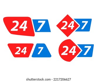 24-7 open concept. Twenty four hour open.Support service.Vector flat illustration.Steady available services.24 hours a day and 7 days a week. Isolated on white background.