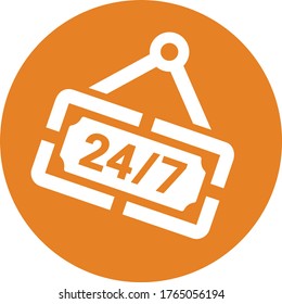 Signo abierto 24/7, diseño de iconos de servicio 24 horas y 7 días