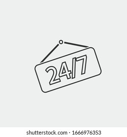 Signo de ilustración de icono de vector abierto 24/7