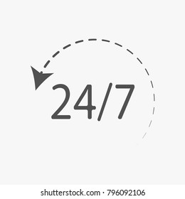 24/7 outline icon on white backround