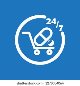 247 Pharmacy Icon Flat Vector Design Illustration.