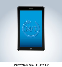 24-7 phone over gray background vector illustration