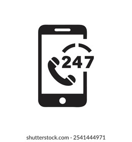 24-7 Phone Support Icon - on white background