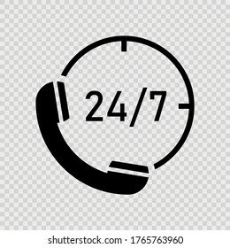 24/7 Phone Support vector Icon. Call Center Support Icon isolated on transparent background. Vector EPS10.
