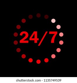 24/7 red on black background, circles, vector