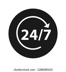 24/7 rotate arrow icon vector illustration design isolated on flat black round button