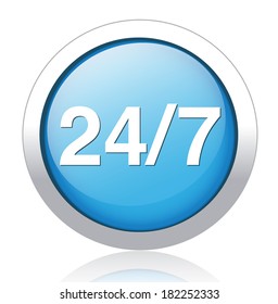 24/7 round  glossy icon on white background