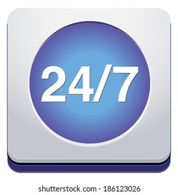 24/7 round  glossy icon on white background
