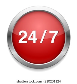 24/7 round  glossy icon on white background