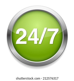 24/7 round  glossy icon on white background