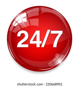24/7 round  glossy icon on white background