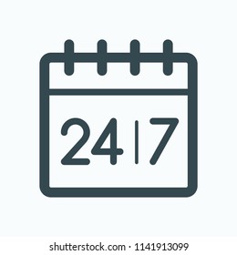 24/7 Round-the-clock work calendar icon. Calendar vector icon