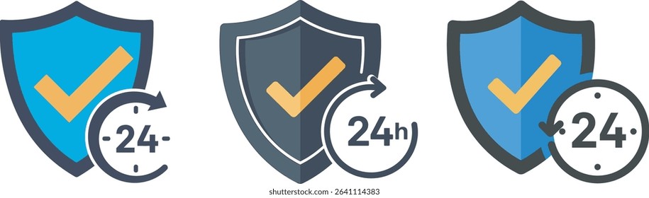24.7 Security Shield Vector Icons: Protection, Privacy and Trusted Service Concepts.